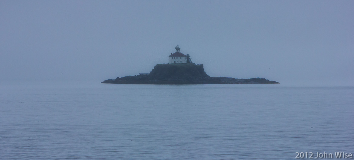 Passing a lighthouse on the Inside Passage after leaving Juneau, Alaska on the way to Haines