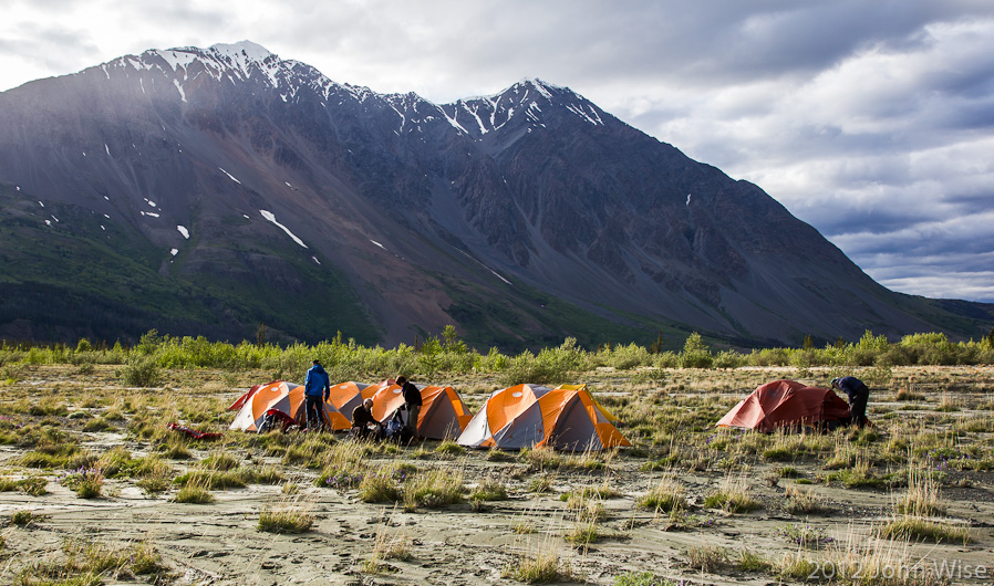 Setting up camp on the Alsek River in the Yukon, Canada